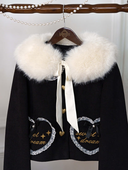 Dream Magic Box - Milk Puff - Winter Fleece-lined Sweet Lolita Coat, Detachable Collar