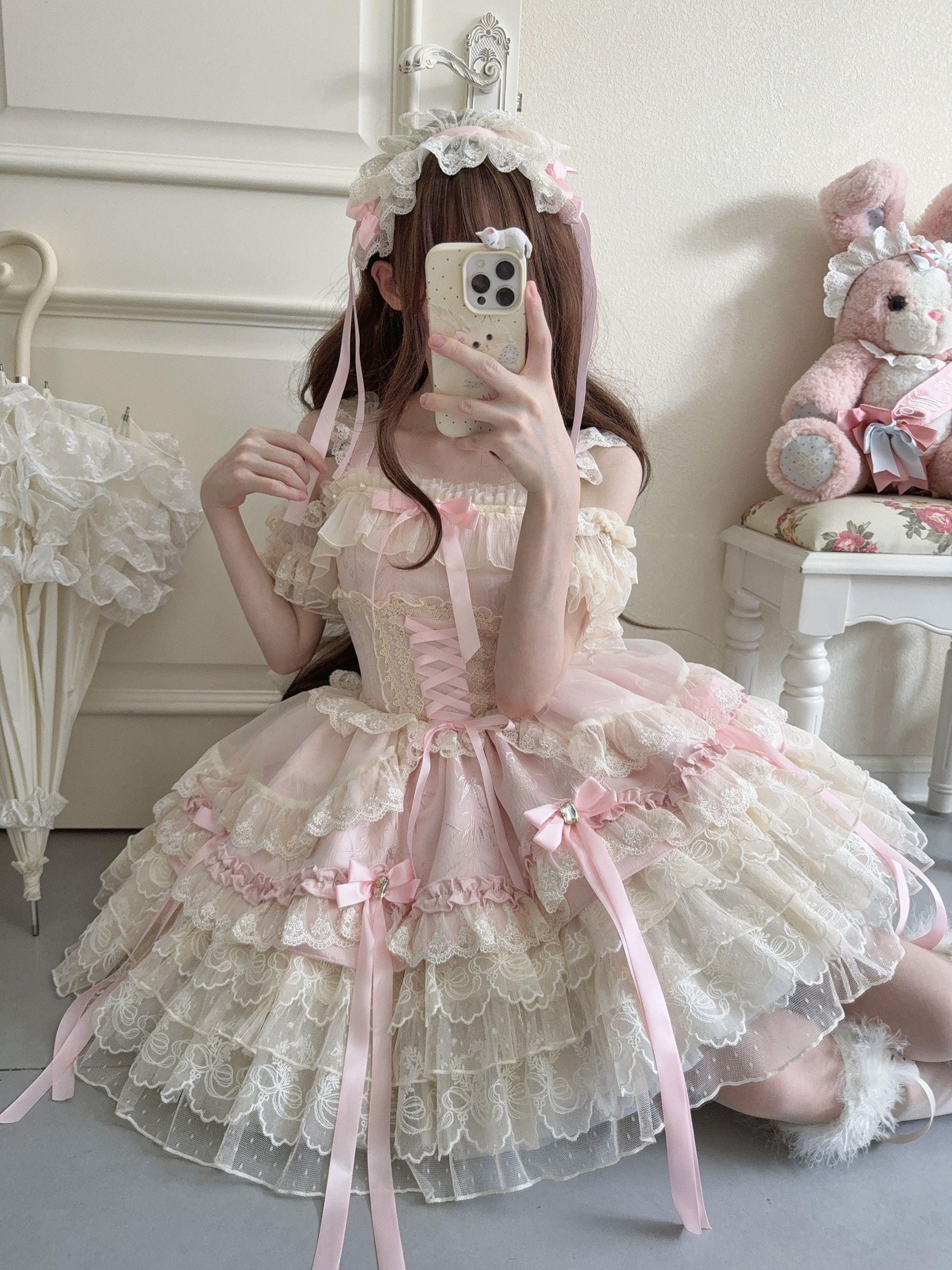 Sugar Girl - Ribbons of Love - Sweet Lolita JSK Dress, Tiered Ruffles