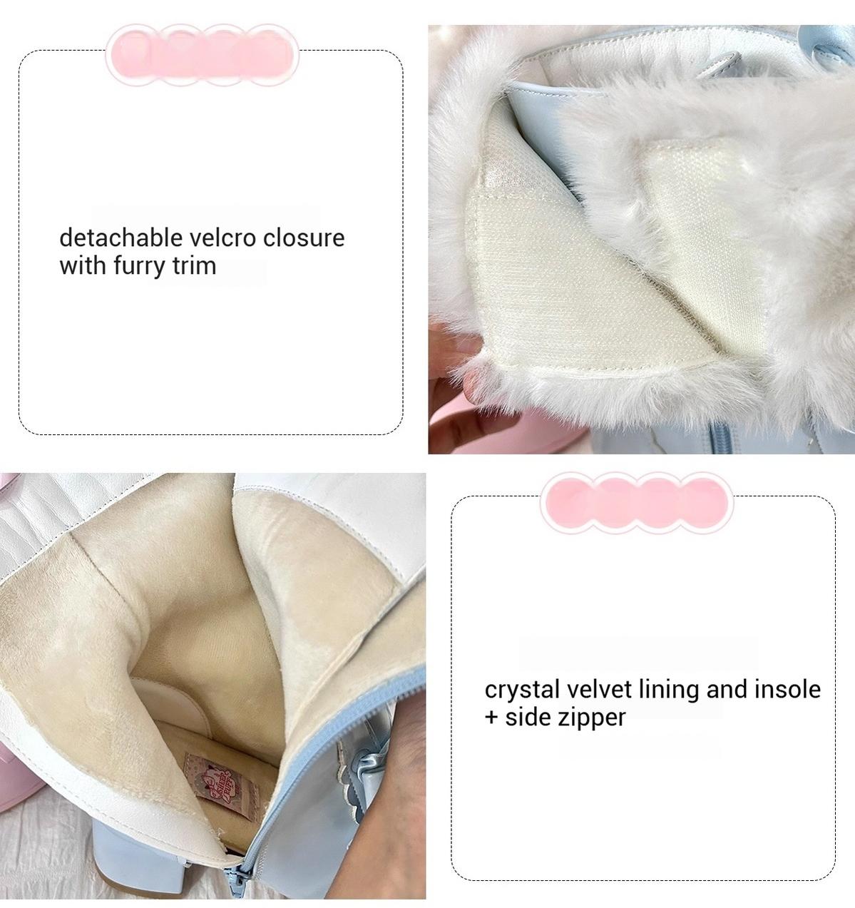 Sheep Puff - Snowy Mochi - Kawaii Lolita Winter Boots, Detachable Fur Trim