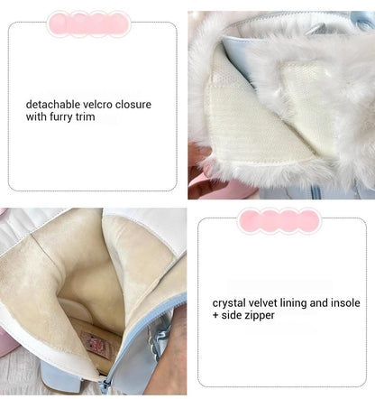 Sheep Puff - Snowy Mochi - Kawaii Lolita Winter Boots, Detachable Fur Trim