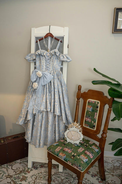 Nectarine White Tea - Rossia Salutes - Embossed Jacquard, Rose Accent, Bridal Wedding Lolita JSK Dress