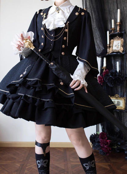 SilentMars - Law of the Fallen Moon - Retro Lolita Vest Coat Suit Knight Style Skirt