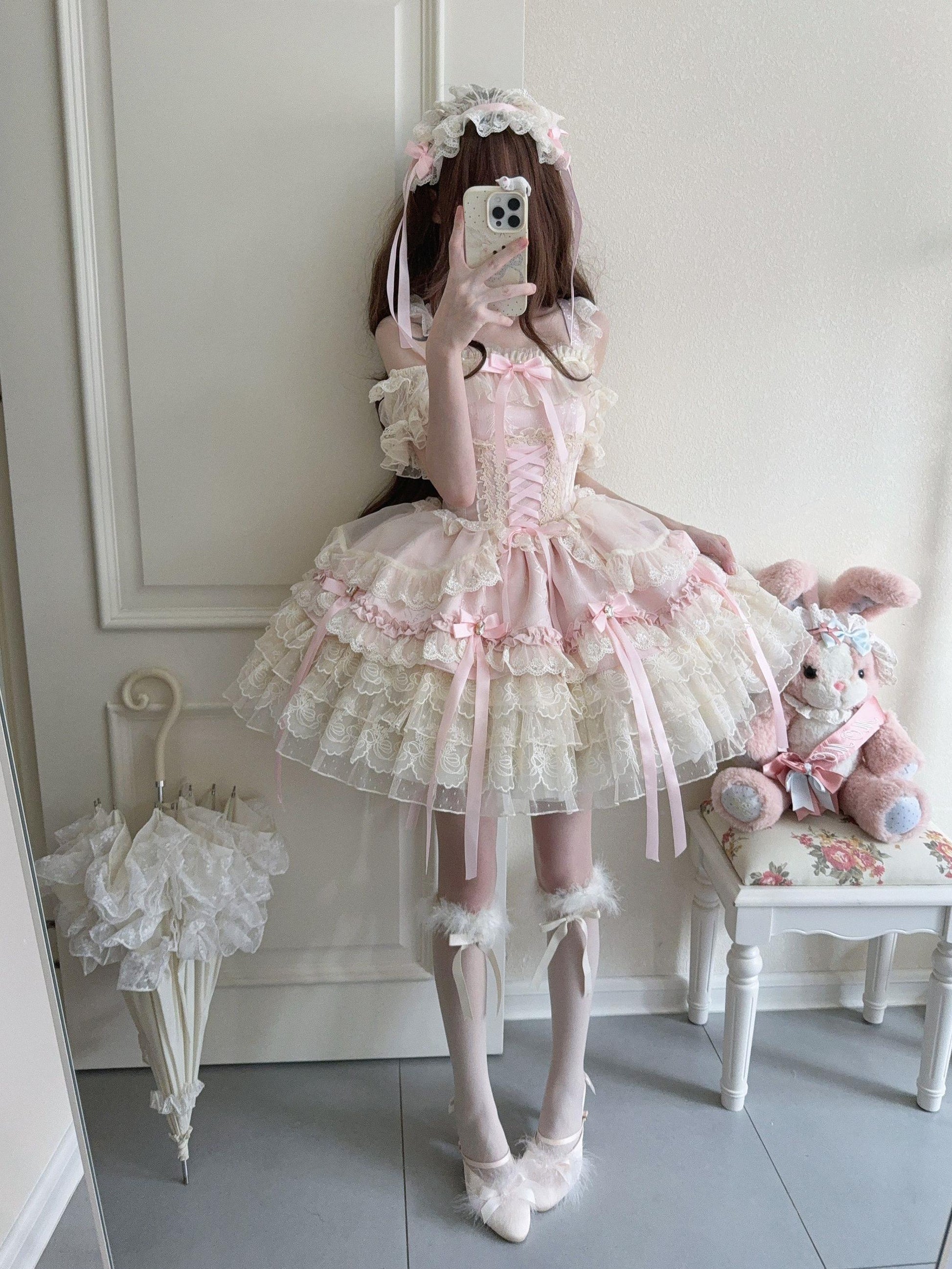 Sugar Girl - Ribbons of Love - Sweet Lolita JSK Dress, Tiered Ruffles