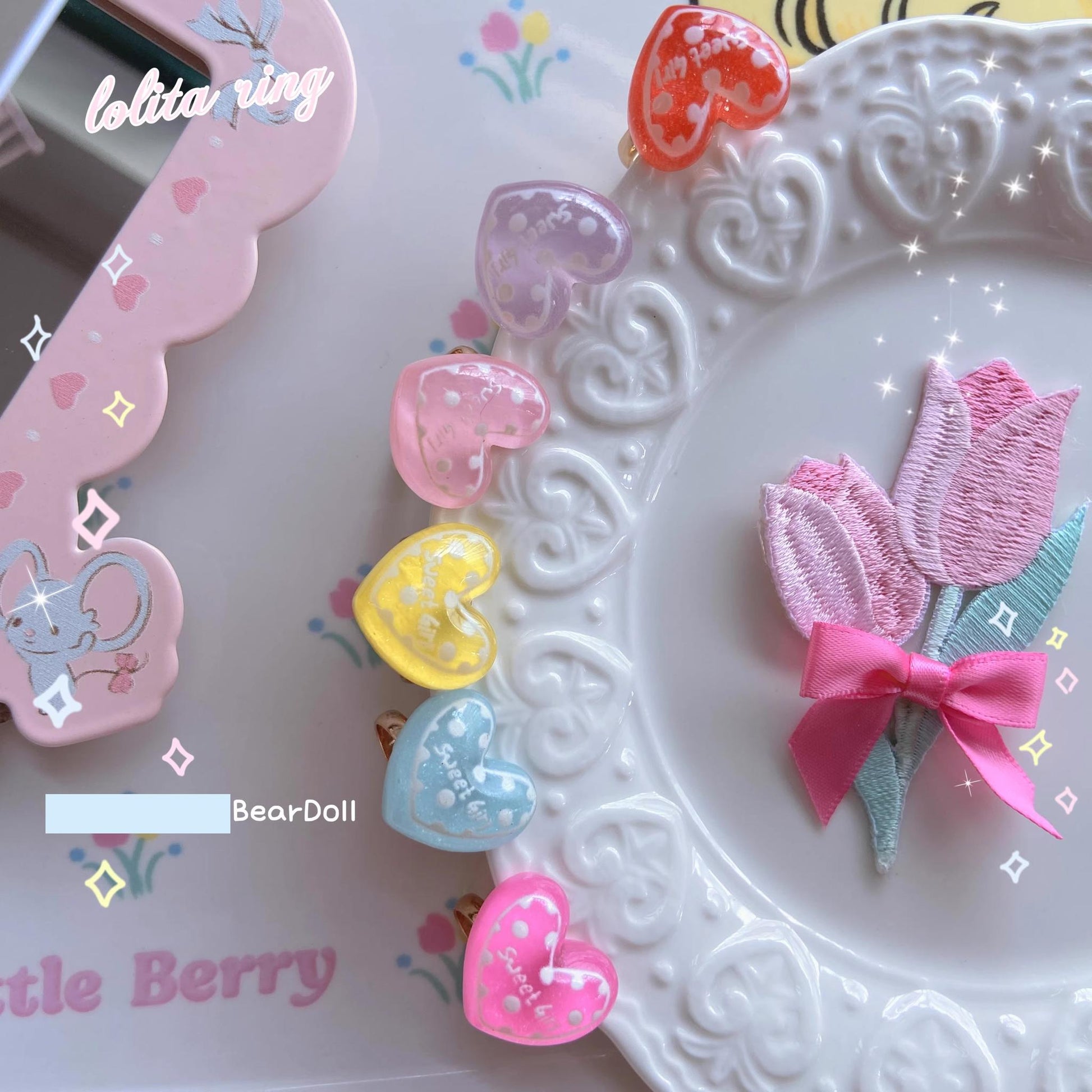 Bear Doll - Kawaii Lolita Ring Adjustable Shell Heart Shape Accessories