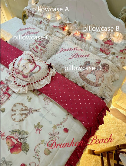 Drunke - Small Apple - Sweet Retro Print Lolita 4-Piece/3-Piece Bedding Set