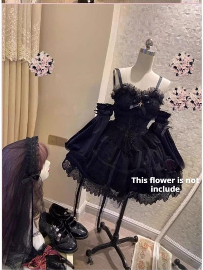 Doujiang - Rose Cage - Gothic Lolita Dress Black Suspender Dress