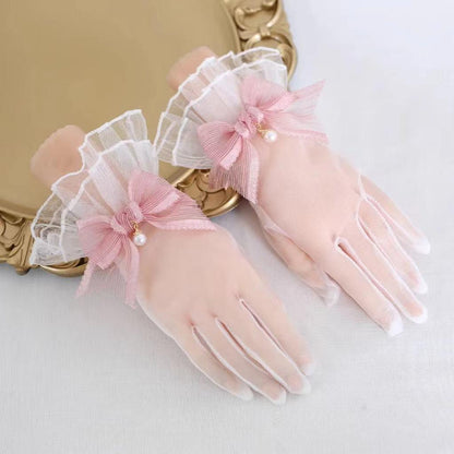 Xiaogui - Elegant Lolita Bow Gloves Retro Lolita Lace Glove