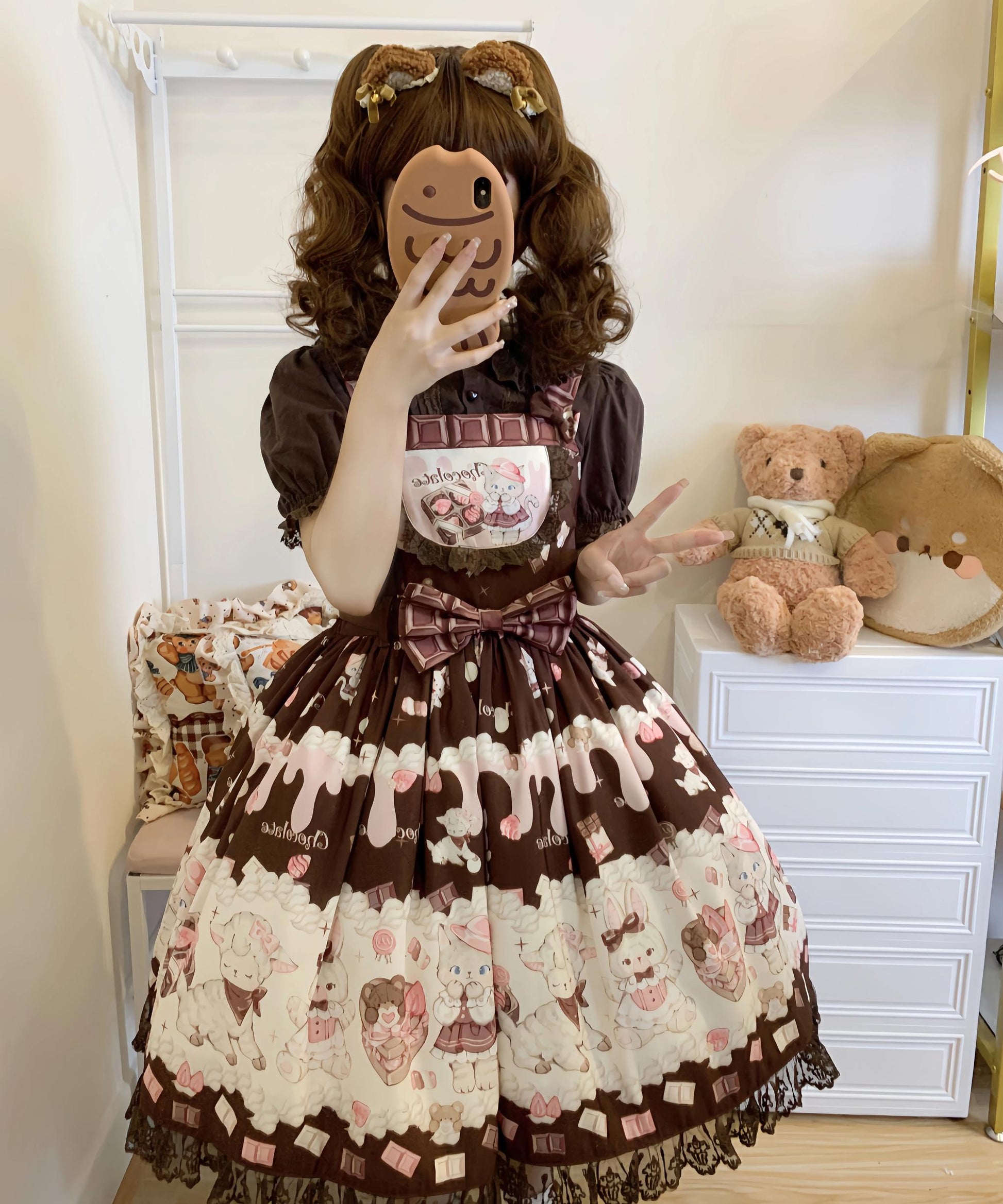 TwilightCrush - Heartbeat Miao Qiao - Kawaii Lolita Salopette Summer Cat Print Dress