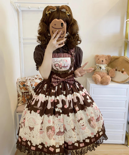 TwilightCrush - Heartbeat Miao Qiao - Kawaii Lolita Salopette Summer Cat Print Dress