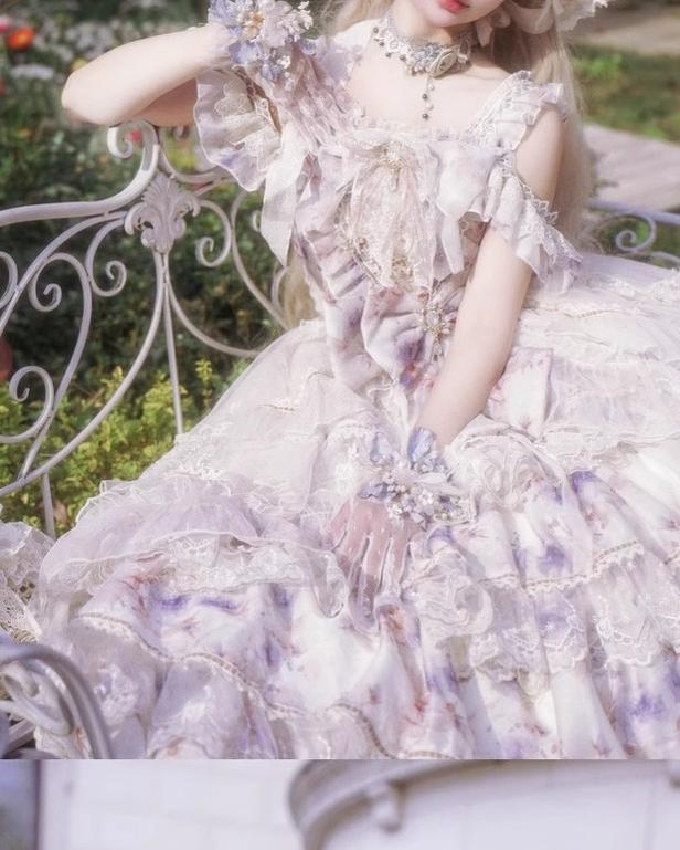 Cat Fairy - Rose Letter - Gorgeous Lolita JSK Princess Dress Chiffon Floral Printed Blue Dress
