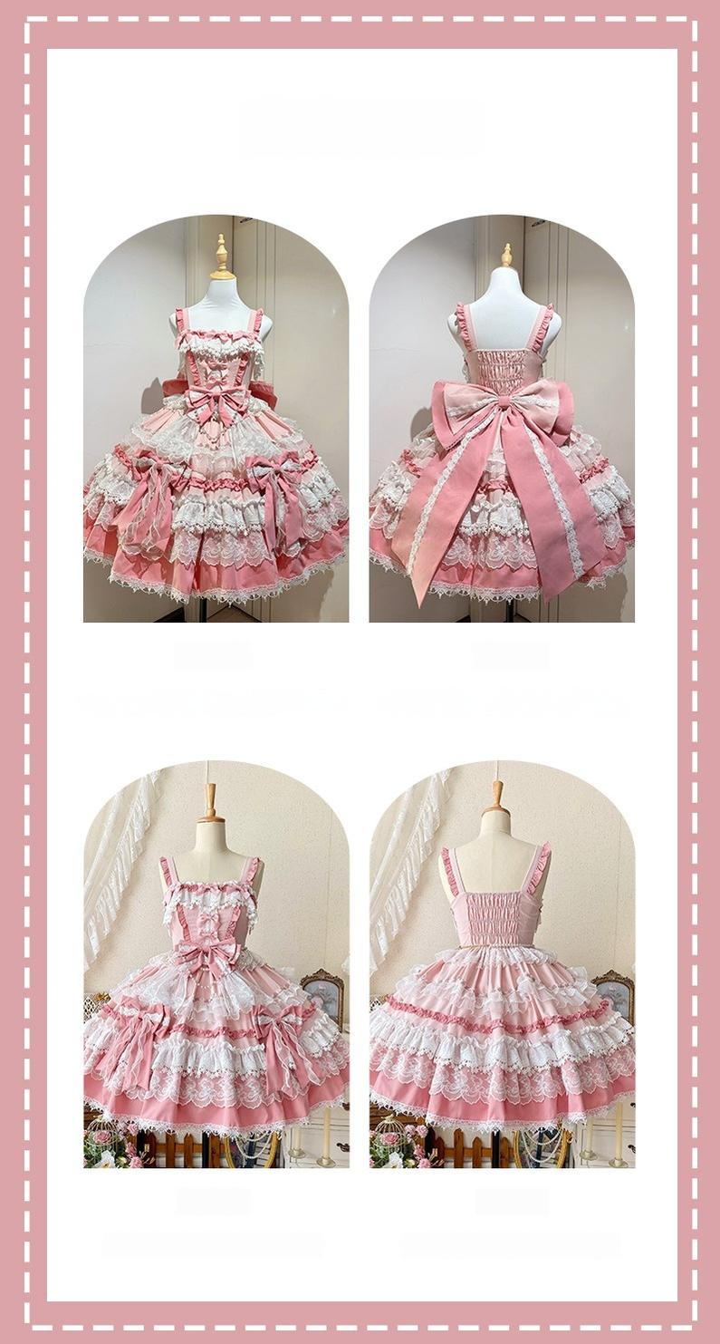 Qianmu - Girl's Secret - Pink Sweet Lolita JSK Dress with Lace and Bow Trailing