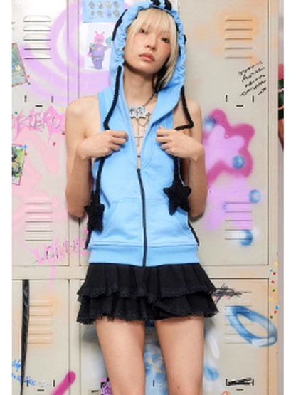 Star decoration hooded vest【s0000002597】