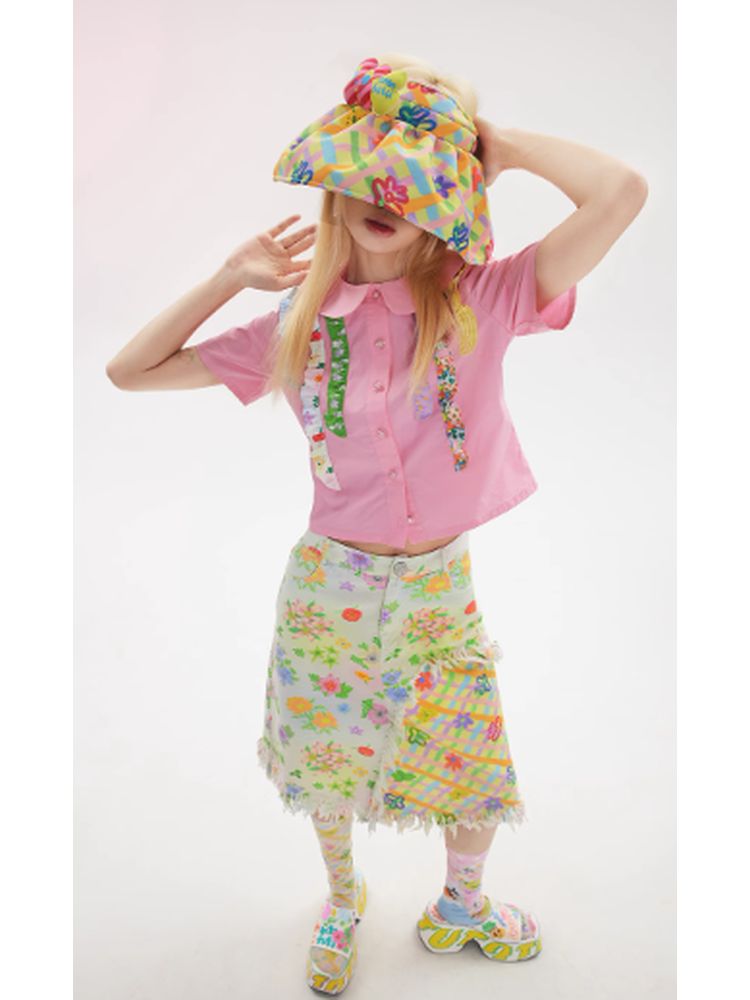 Plaid flower summer hat【s0000002762】