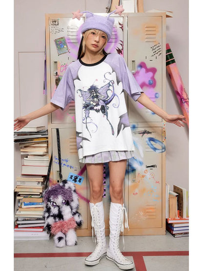 Butterfly Fairy Print Sleeve Loose T-Shirt【s0000002605】