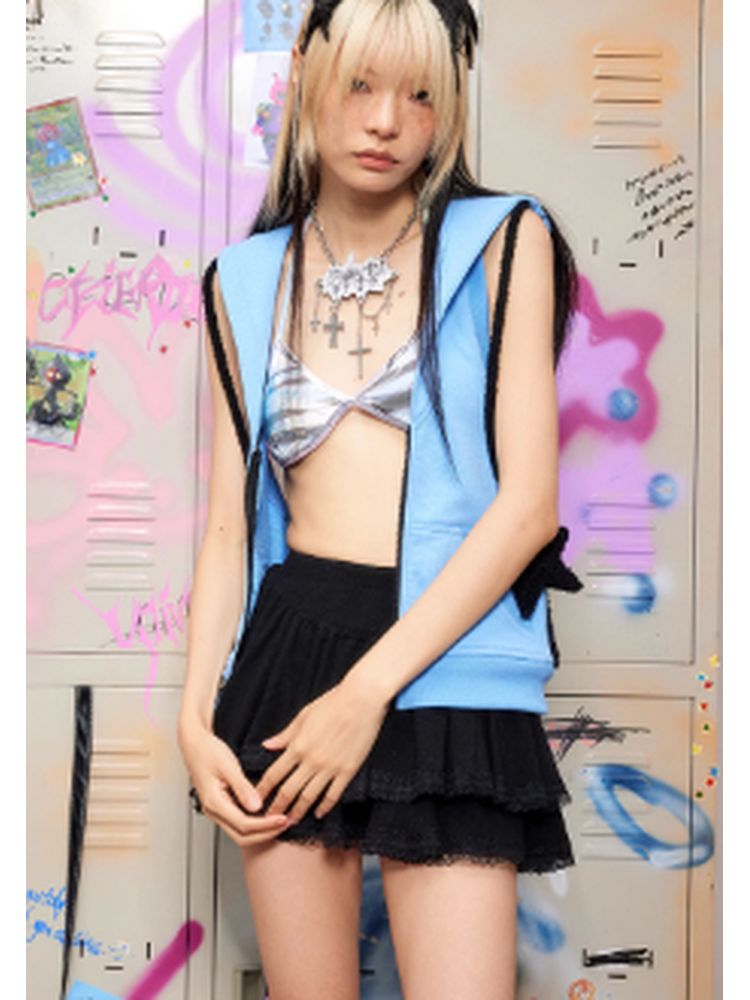 Star decoration hooded vest【s0000002597】