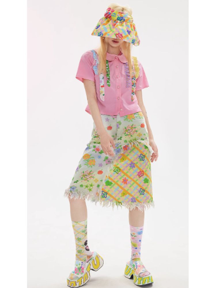 Plaid flower summer hat【s0000002762】