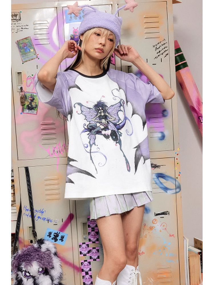 Butterfly Fairy Print Sleeve Loose T-Shirt【s0000002605】