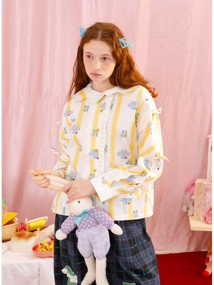 Illustration Print Stripe Shirt【s0000001563】