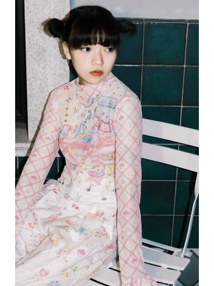 Hand-painted puppy tulip print shirt【s0000002805】