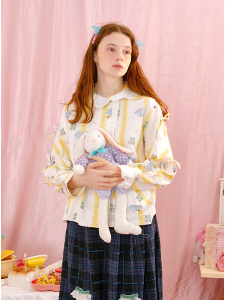 Illustration Print Stripe Shirt【s0000001563】