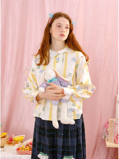 Illustration Print Stripe Shirt【s0000001563】