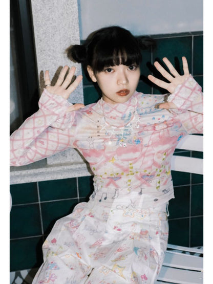 Hand-painted puppy tulip print shirt【s0000002805】