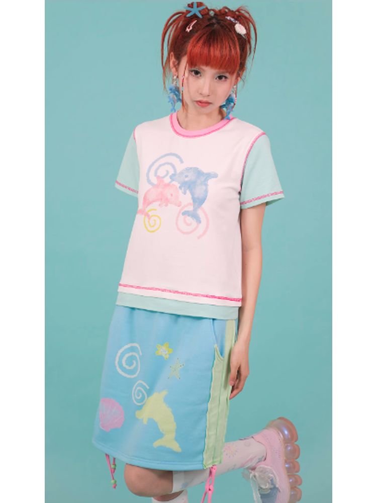 Cute dolphin print skirt【s0000002773】