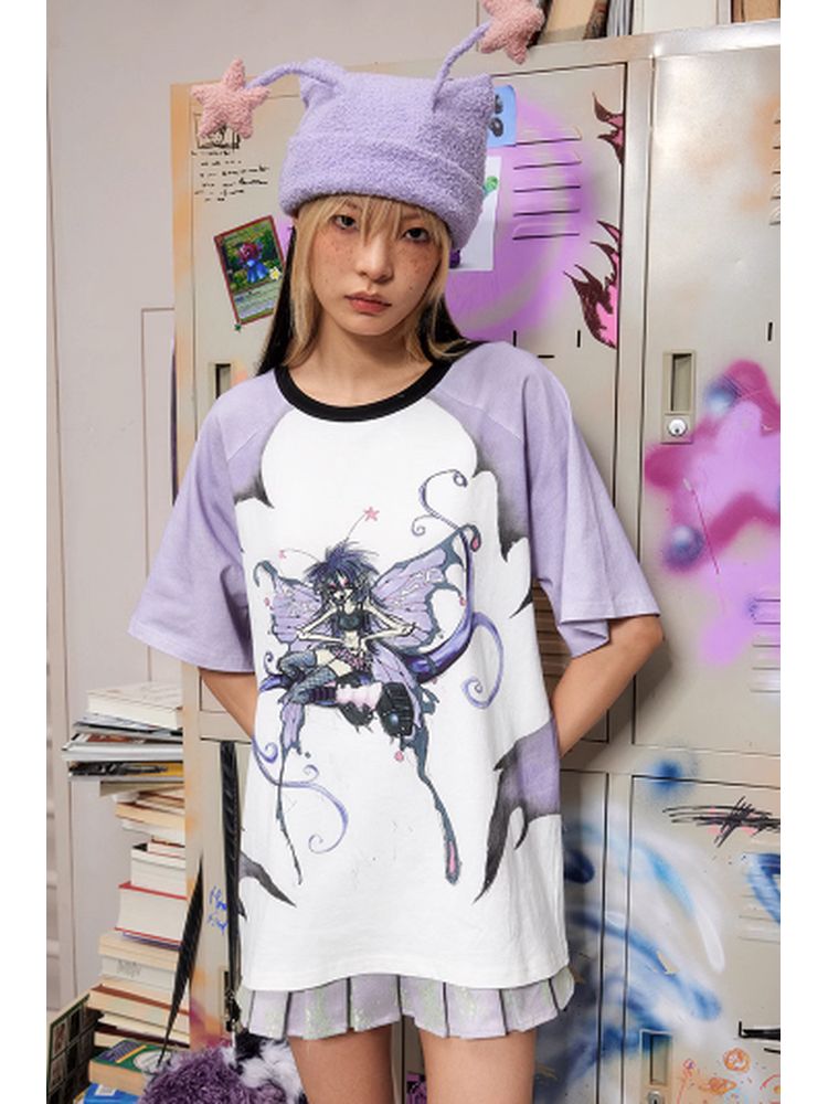 Butterfly Fairy Print Sleeve Loose T-Shirt【s0000002605】