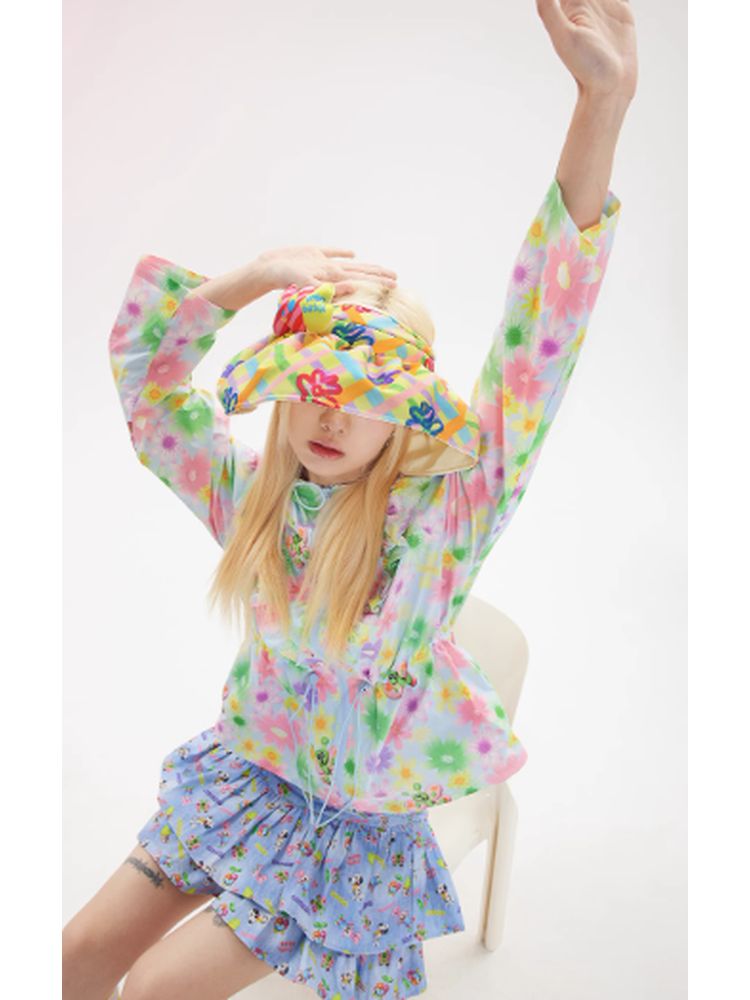 Plaid flower summer hat【s0000002762】