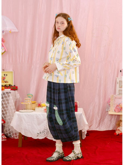 Illustration Print Stripe Shirt【s0000001563】