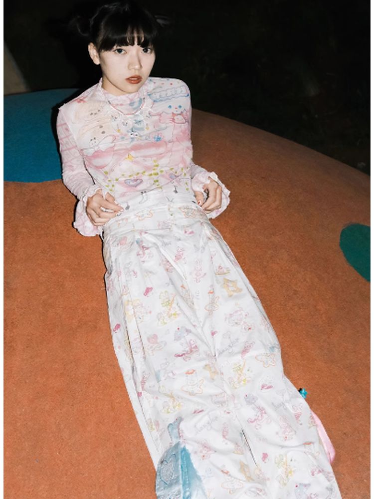 Hand-painted puppy tulip print shirt【s0000002805】