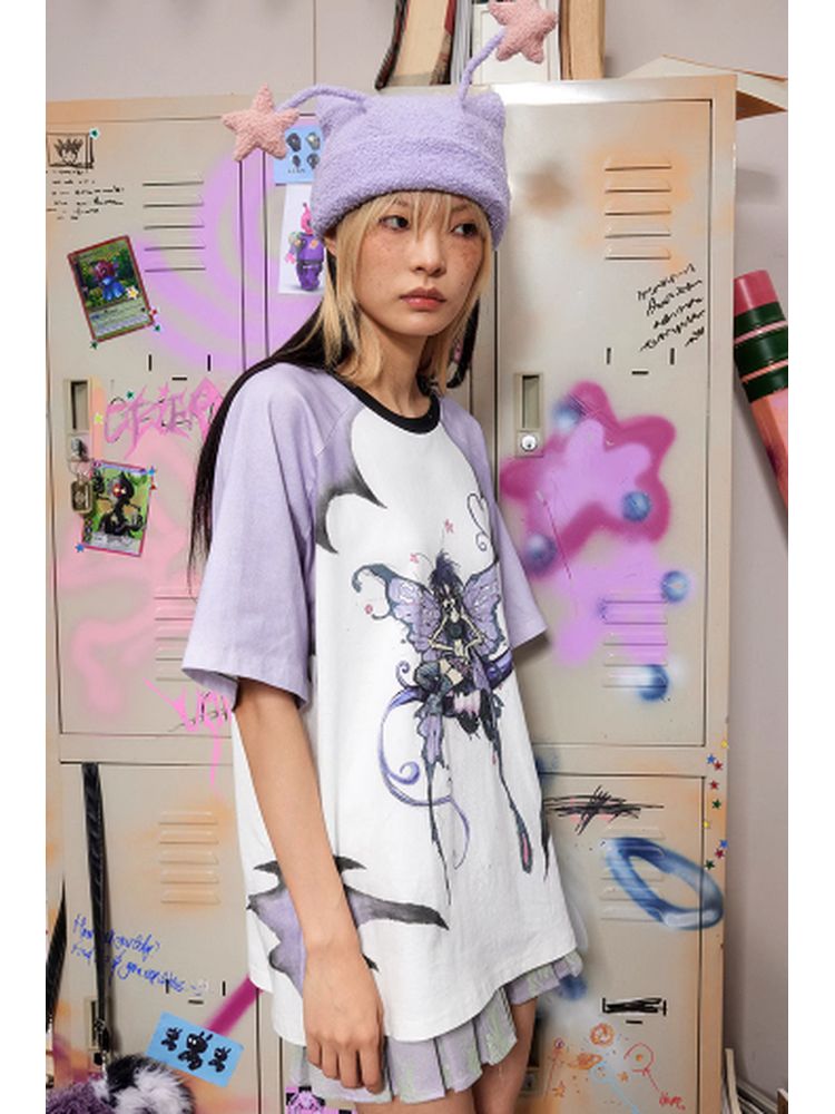 Butterfly Fairy Print Sleeve Loose T-Shirt【s0000002605】