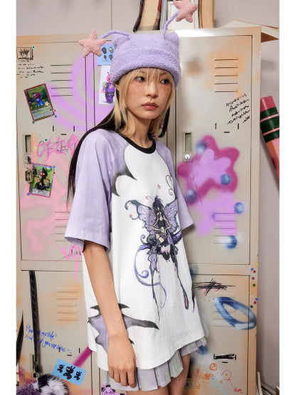 Butterfly Fairy Print Sleeve Loose T-Shirt【s0000002605】