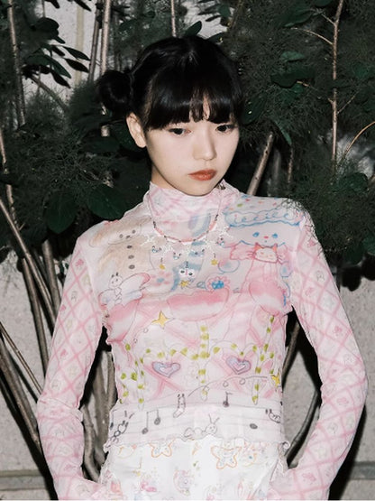 Hand-painted puppy tulip print shirt【s0000002805】