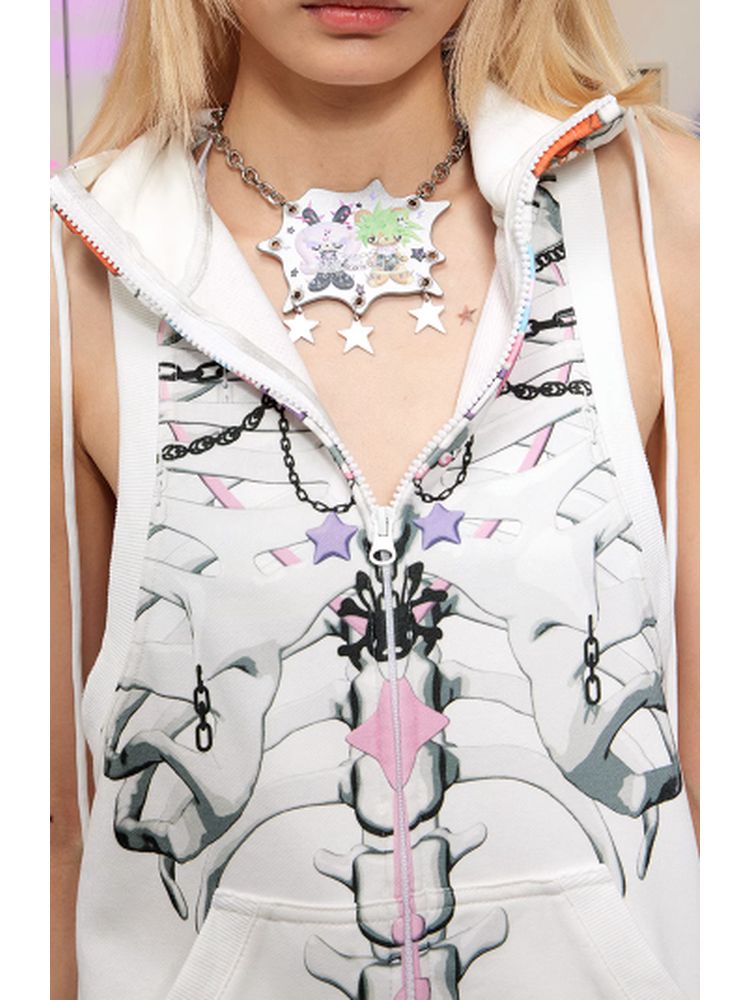 Bow skull print hooded vest【s0000002751】