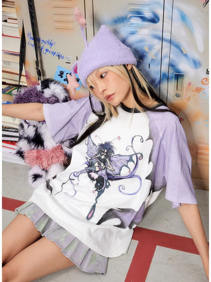 Butterfly Fairy Print Sleeve Loose T-Shirt【s0000002605】