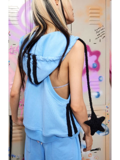 Star decoration hooded vest【s0000002597】