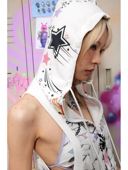 Bow skull print hooded vest【s0000002751】