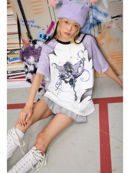 Butterfly Fairy Print Sleeve Loose T-Shirt【s0000002605】