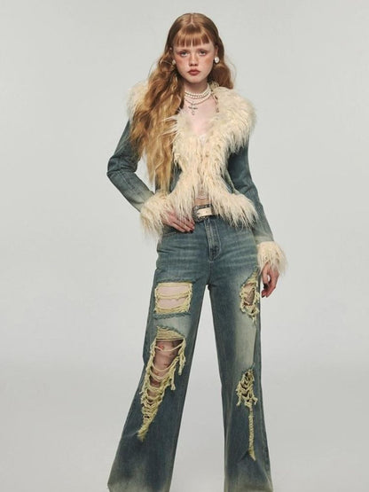 Retro damaged denim jacket【s0000004124】