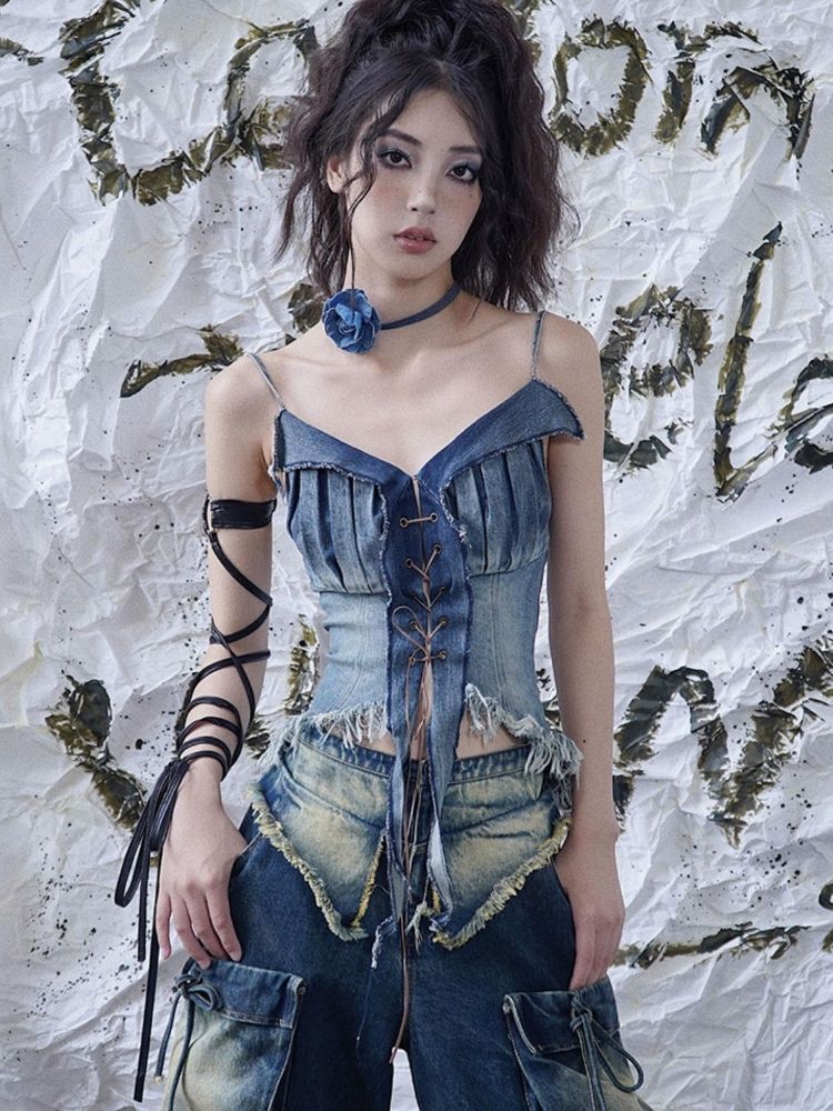 Suspenders sexy strap denim tube top【s0000003024】