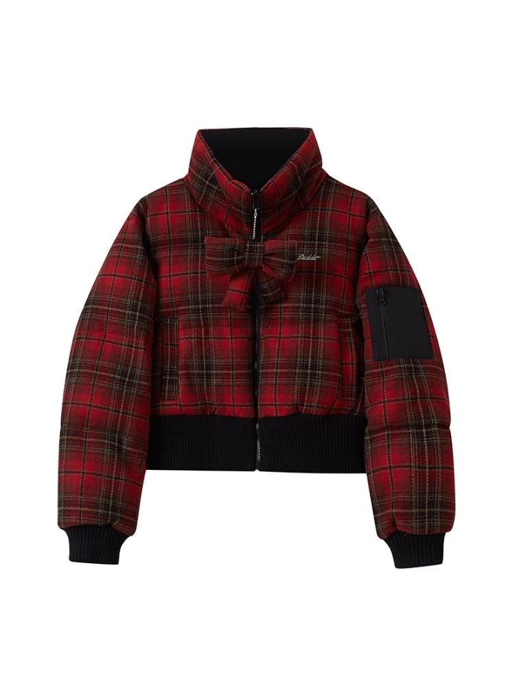 Red plaid two sides wear short cotton jacket 【s0000005633】