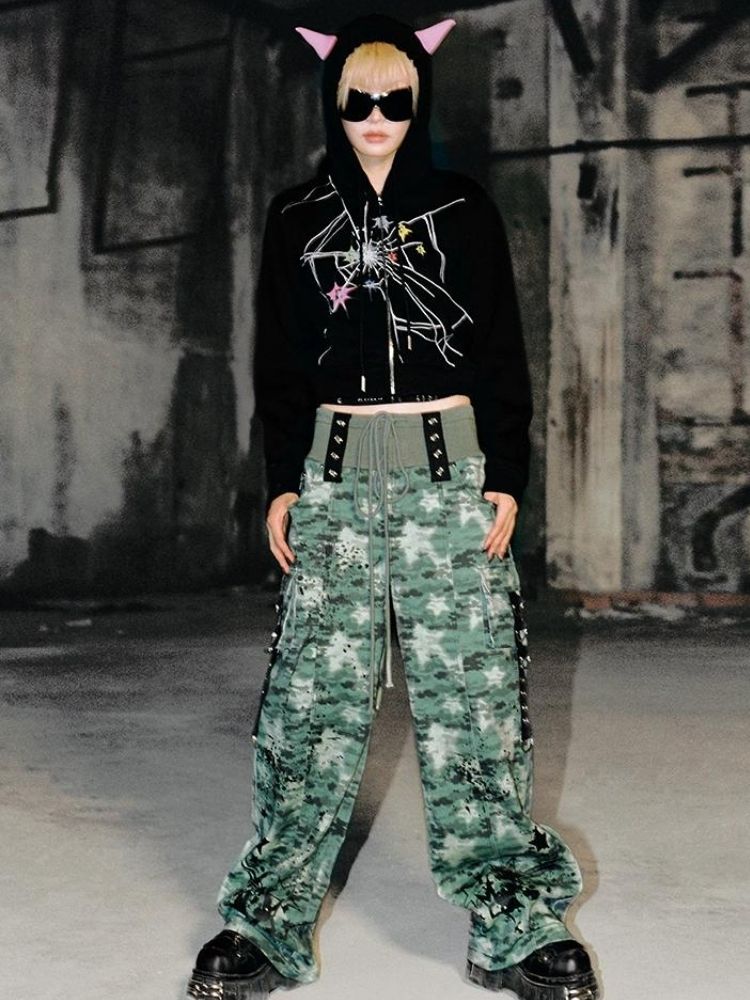 Crackle Print Pointed Short Sweatshirt Jacket【s0000004815】