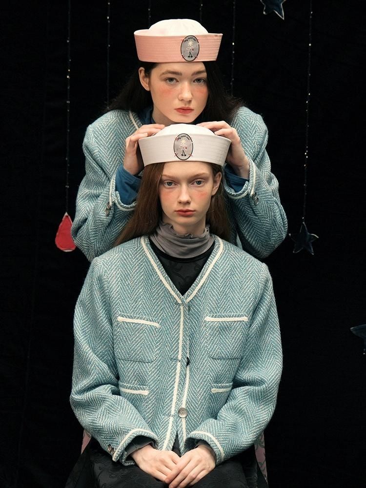 Herringbone pattern wool tweed jacket【s0000005949】