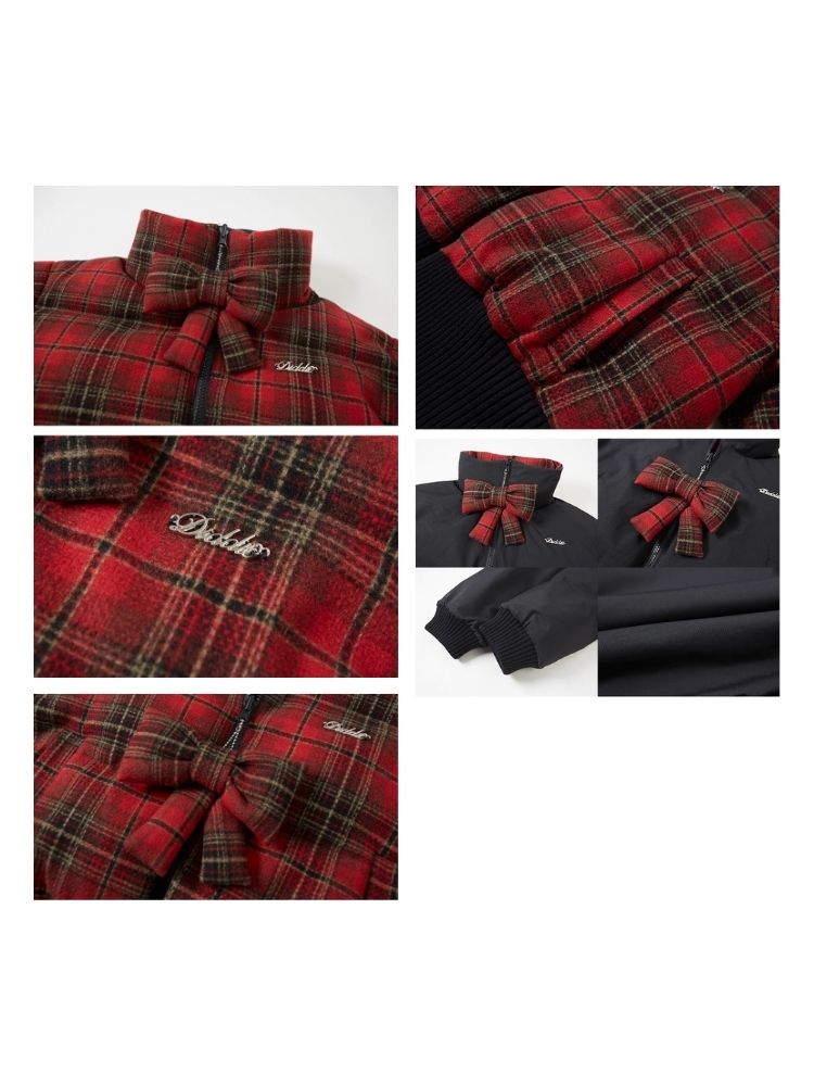 Red plaid two sides wear short cotton jacket 【s0000005633】