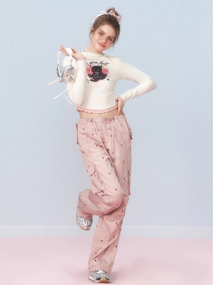 Small cherry embroidered work pants【s0000006309】