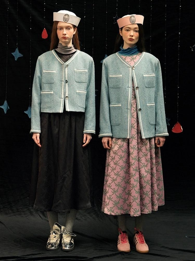 Herringbone pattern wool tweed jacket【s0000005949】