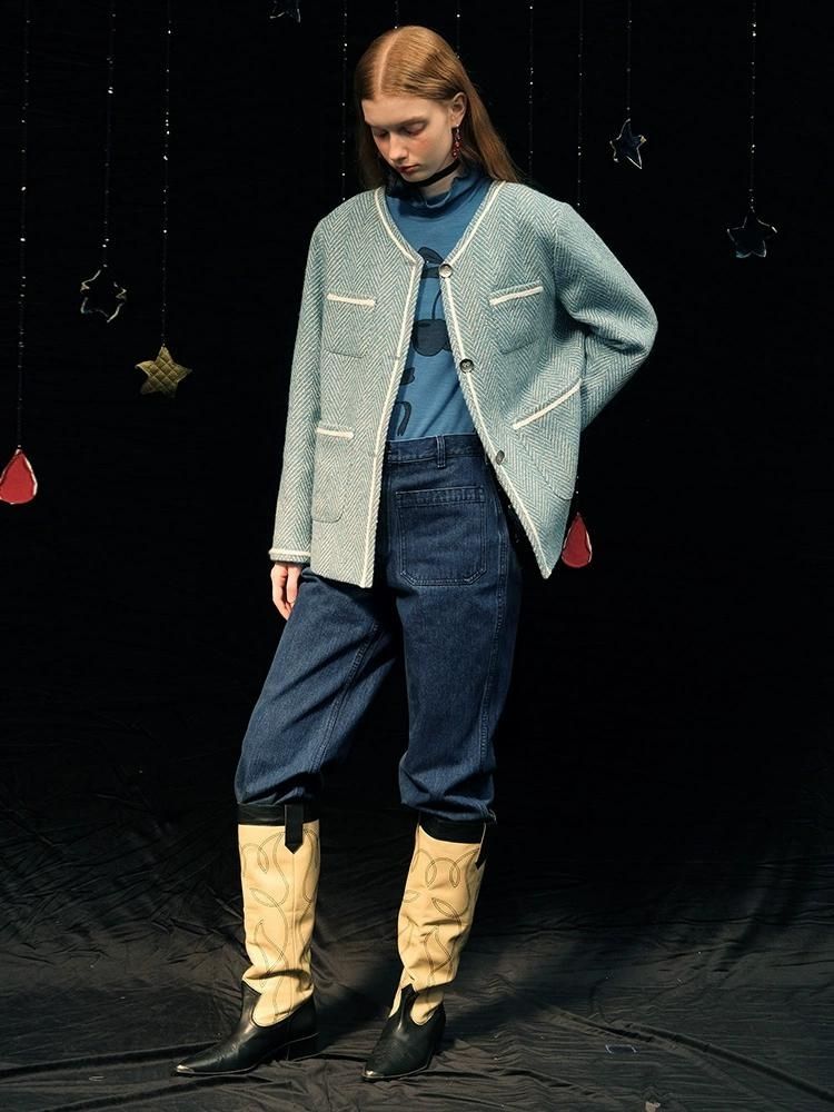 Herringbone pattern wool tweed jacket【s0000005949】