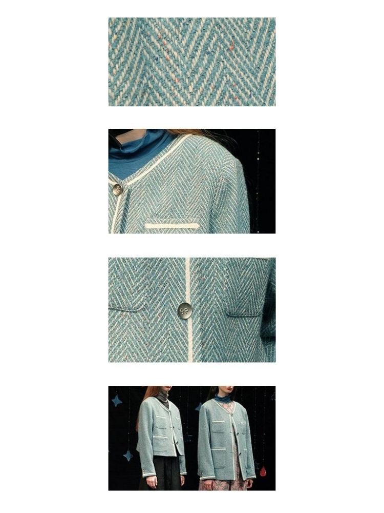 Herringbone pattern wool tweed jacket【s0000005949】