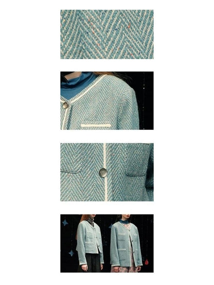 Herringbone pattern wool tweed jacket【s0000005949】